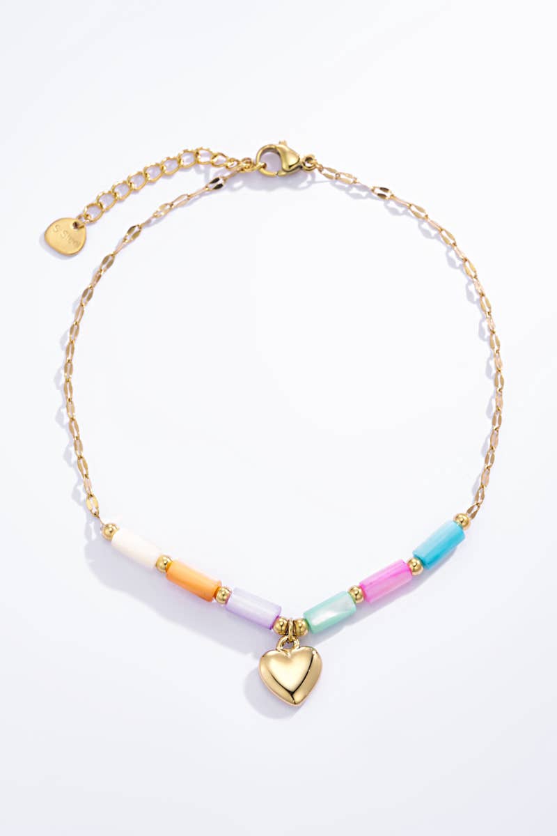 Bohomar Studio Fußkette mit bunten Perlen und goldenem Herz Anhänger im Boho Stil