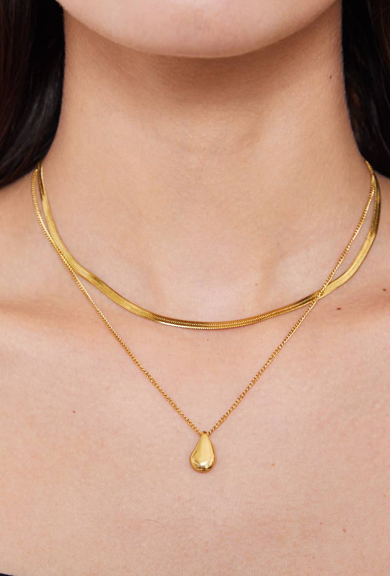 Bohomar Studio Layering Halskette mit Tropfen Anhänger gold Edelstahl 18K vergoldet minimalistisch