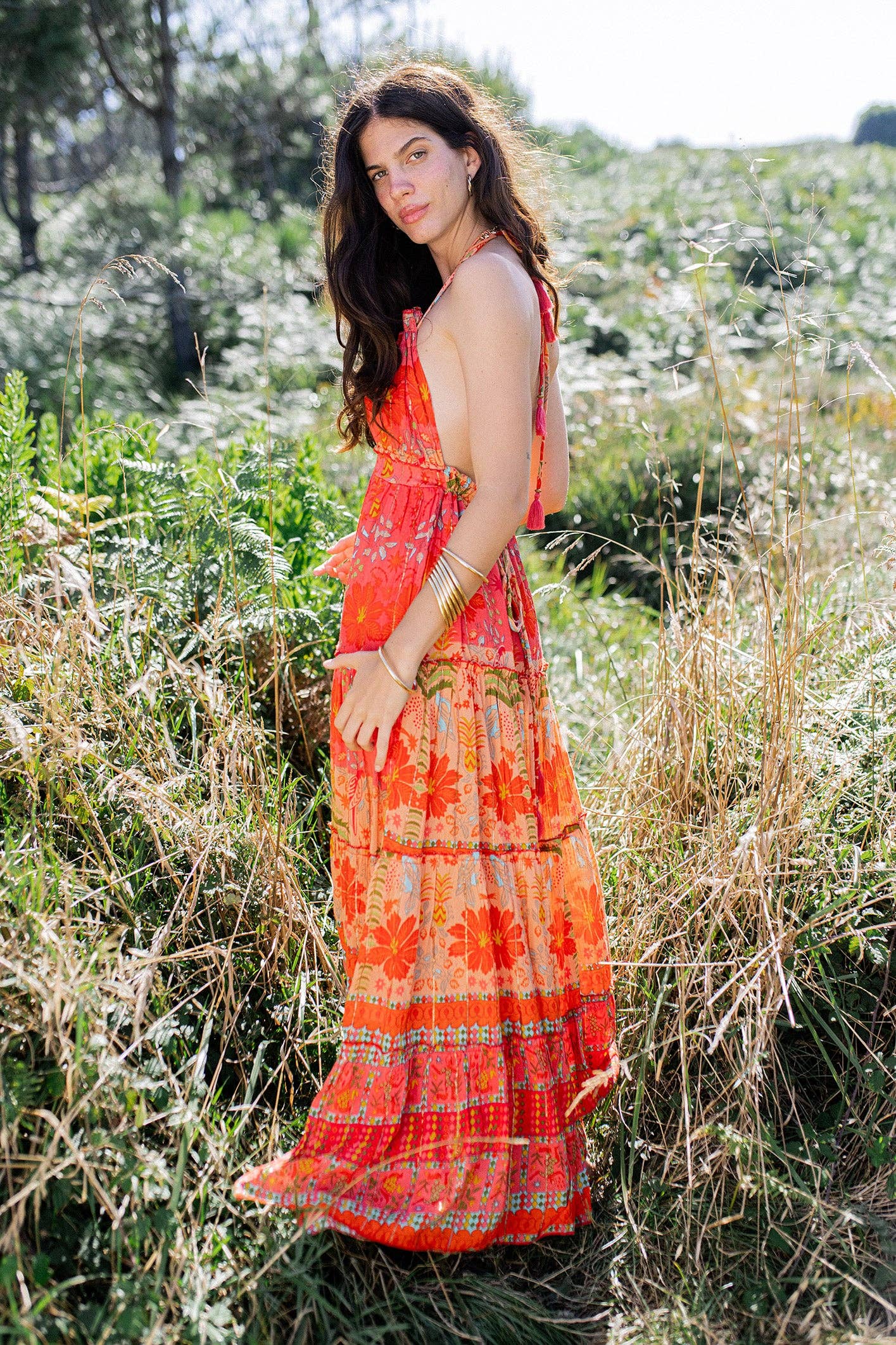 MAURICIO ORANGEFARBENES LANGES KLEID Piti Cuiti