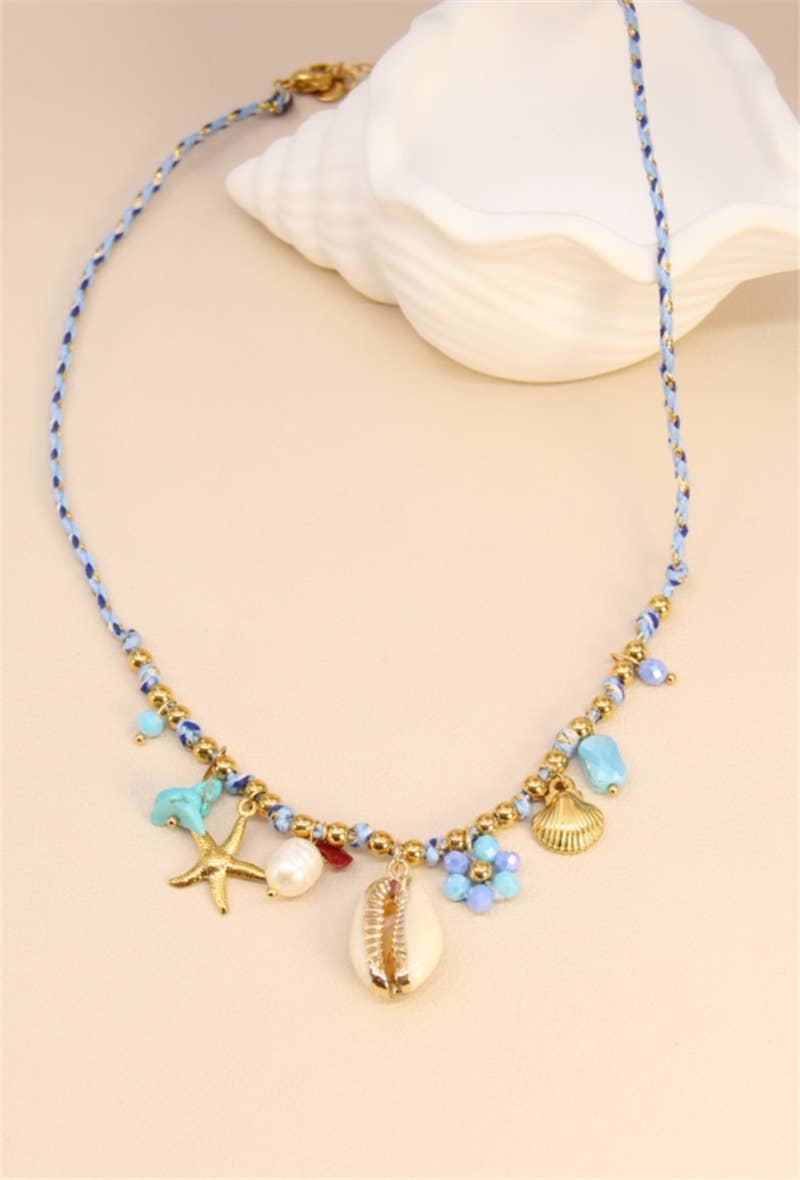 Calypso Coast – Bunte Boho-Kette mit Muschel, Perle, Seestern & Goldakzenten, 18K vergoldet, maritimes Design