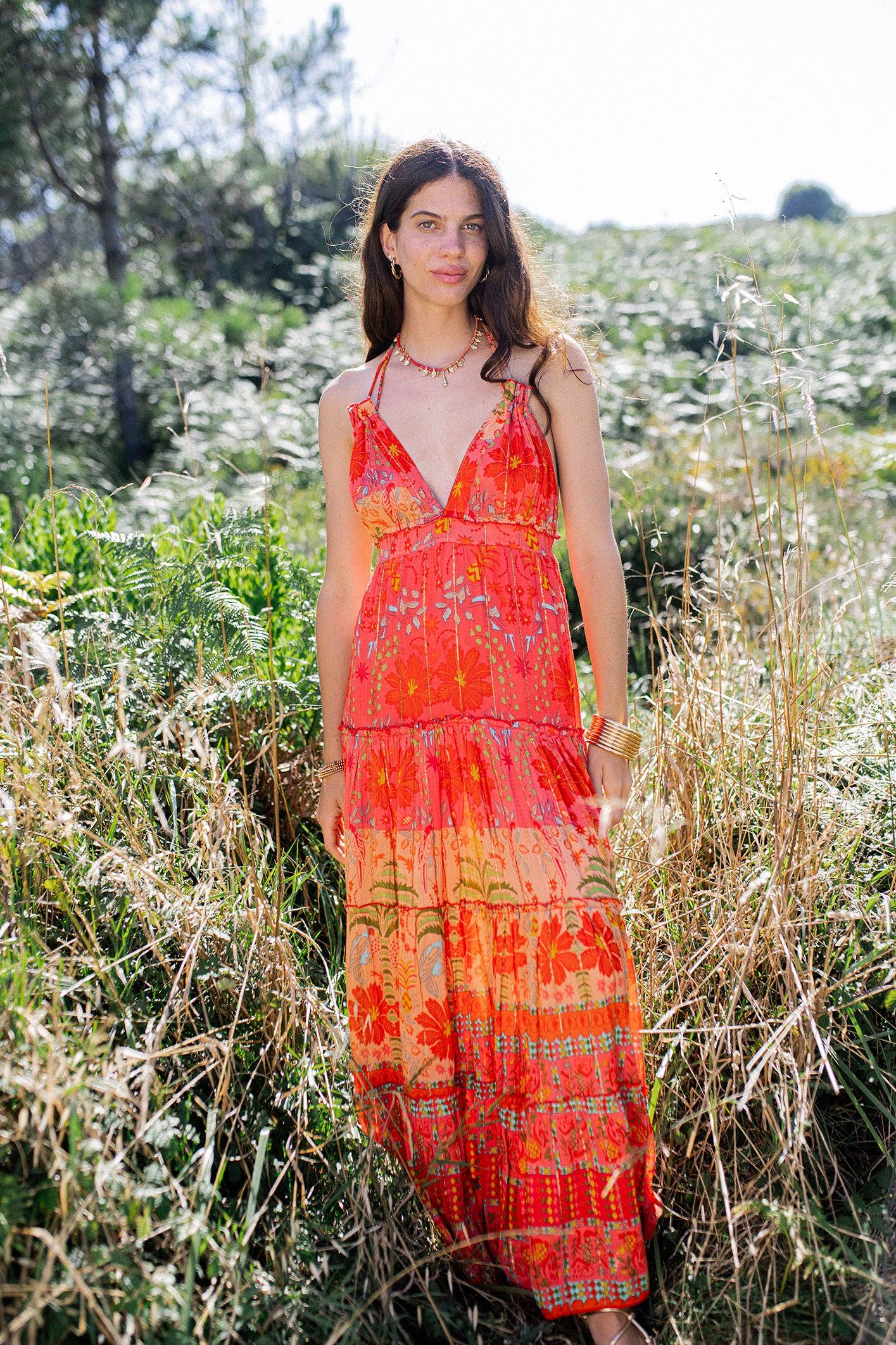 MAURICIO ORANGEFARBENES LANGES KLEID Piti Cuiti