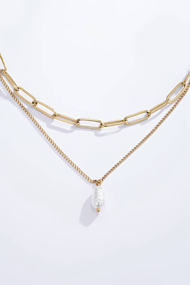Bohomar Studio doppellagige goldene Kette mit Süßwasserperle und Gliederkette elegant minimalistisch