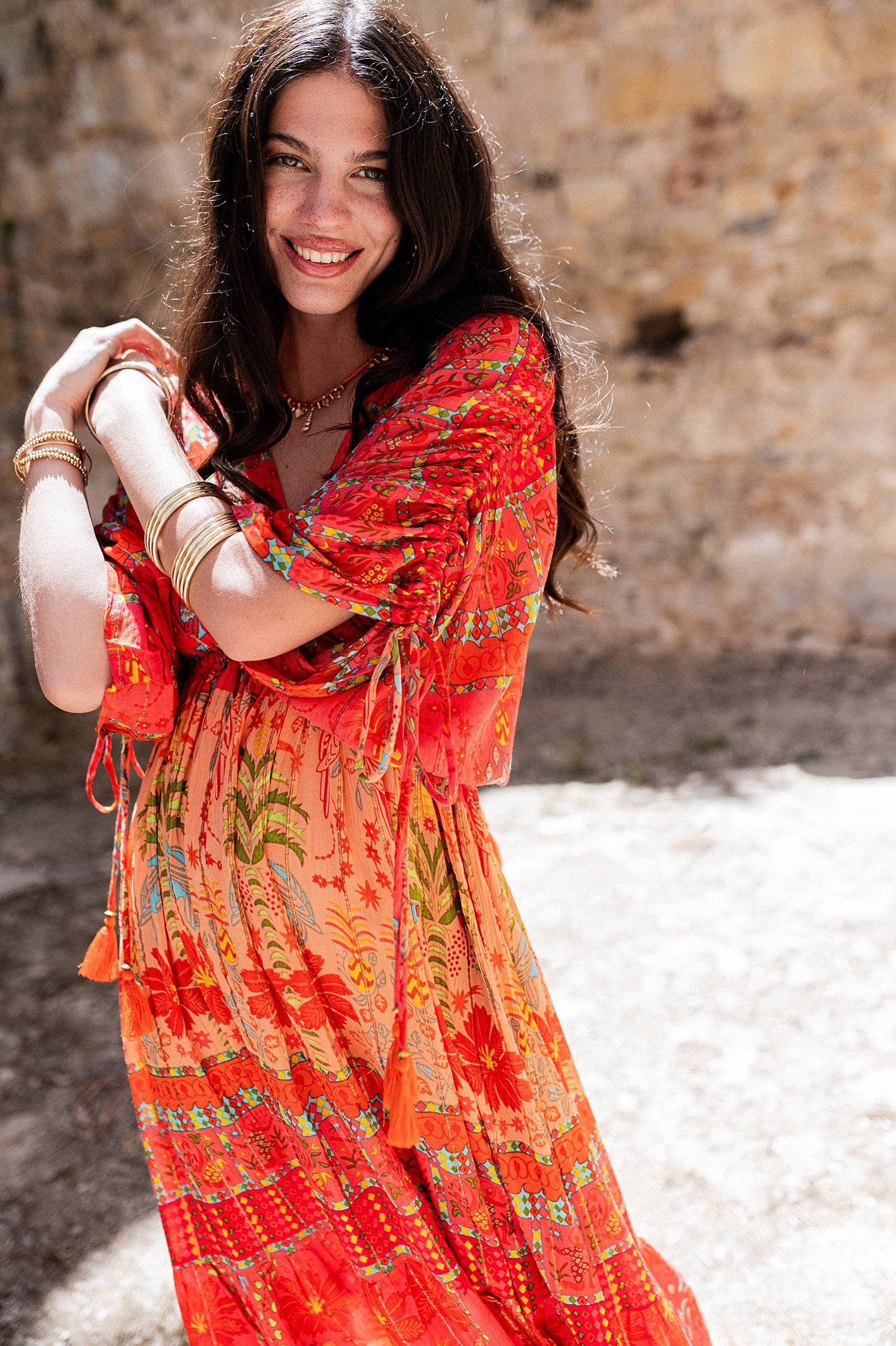 MAURICIO ORANGEFARBENES KLEID MIT ÄRMELN Piti Cuiti