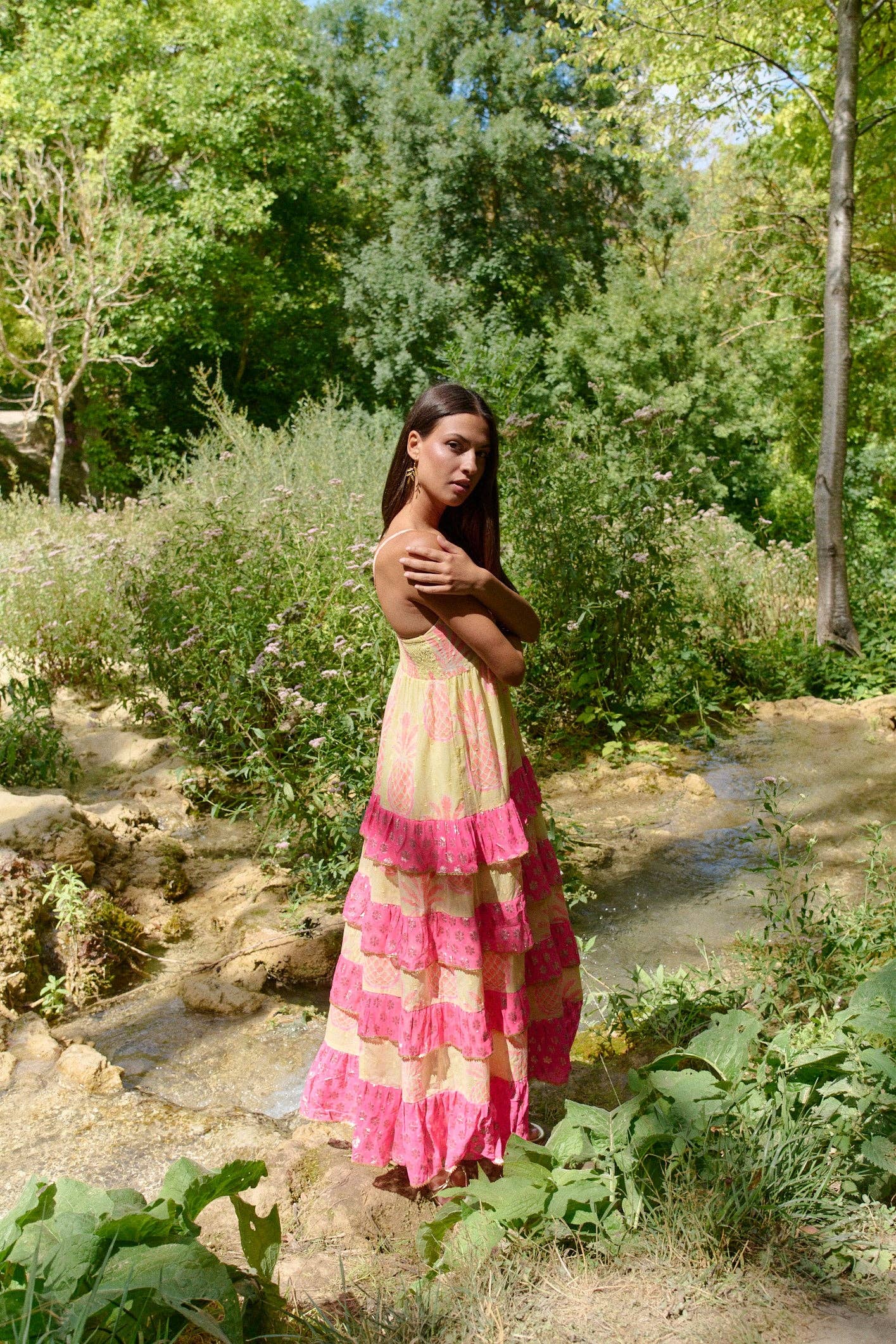 LANGES KLEID MIT ANANAS-LIMON-TRÄGERN Piti Cuiti