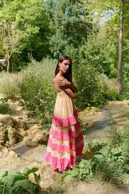LANGES KLEID MIT ANANAS-LIMON-TRÄGERN Piti Cuiti
