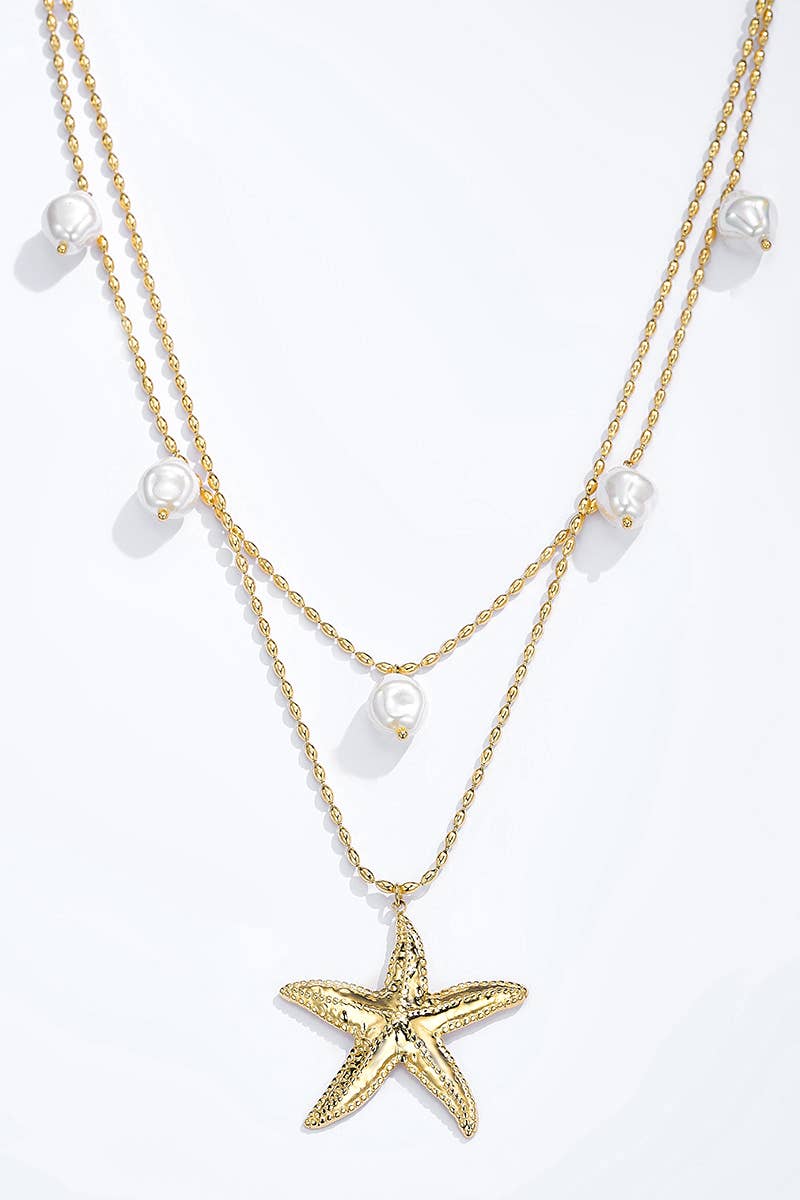 Bohomar Studio goldene Layering Halskette mit Seestern Anhänger und Perlen im Boho Stil