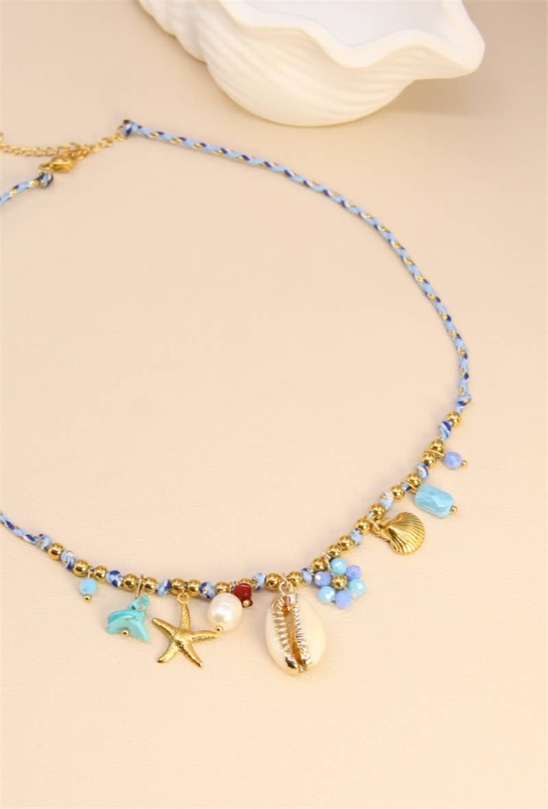 Calypso Coast – Bunte Boho-Kette mit Muschel, Perle, Seestern &amp; Goldakzenten, 18K vergoldet, maritimes Design