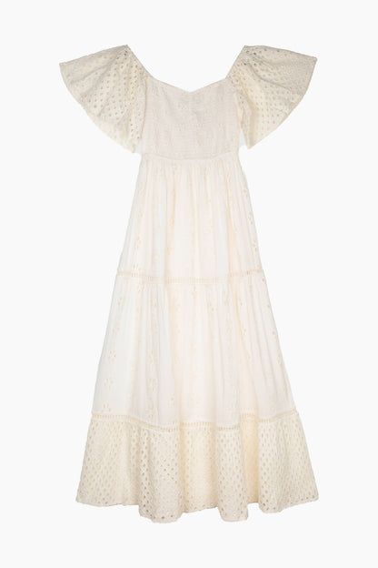 Sicilia Maxikleid in Weiß – Boho-Kleid aus 100 % Baumwolle mit Stickerei und Volants
