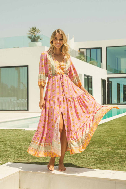 Jaase Pink Charm Print Tessa Maxikleid Jaase Australia