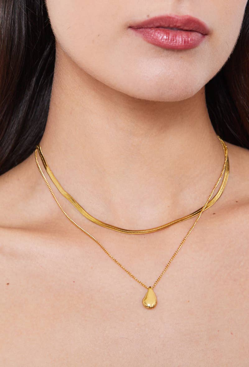 Bohomar Studio Layering Halskette mit Tropfen Anhänger gold Edelstahl 18K vergoldet minimalistisch