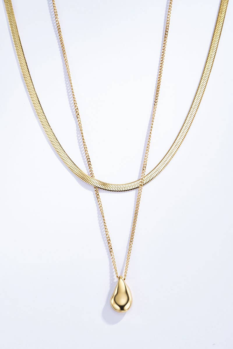 Bohomar Studio Layering Halskette mit Tropfen Anhänger gold Edelstahl 18K vergoldet minimalistisch