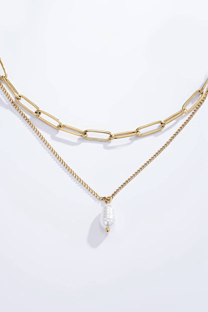 Bohomar Studio doppellagige goldene Kette mit Süßwasserperle und Gliederkette elegant minimalistisch