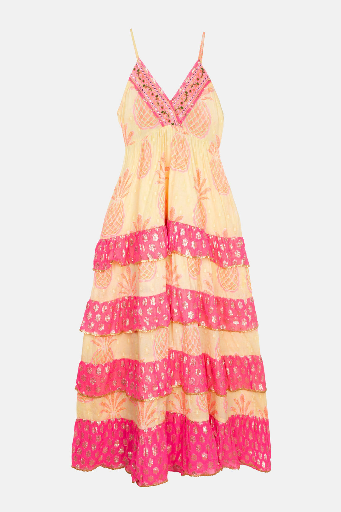 LANGES KLEID MIT ANANAS-LIMON-TRÄGERN Piti Cuiti