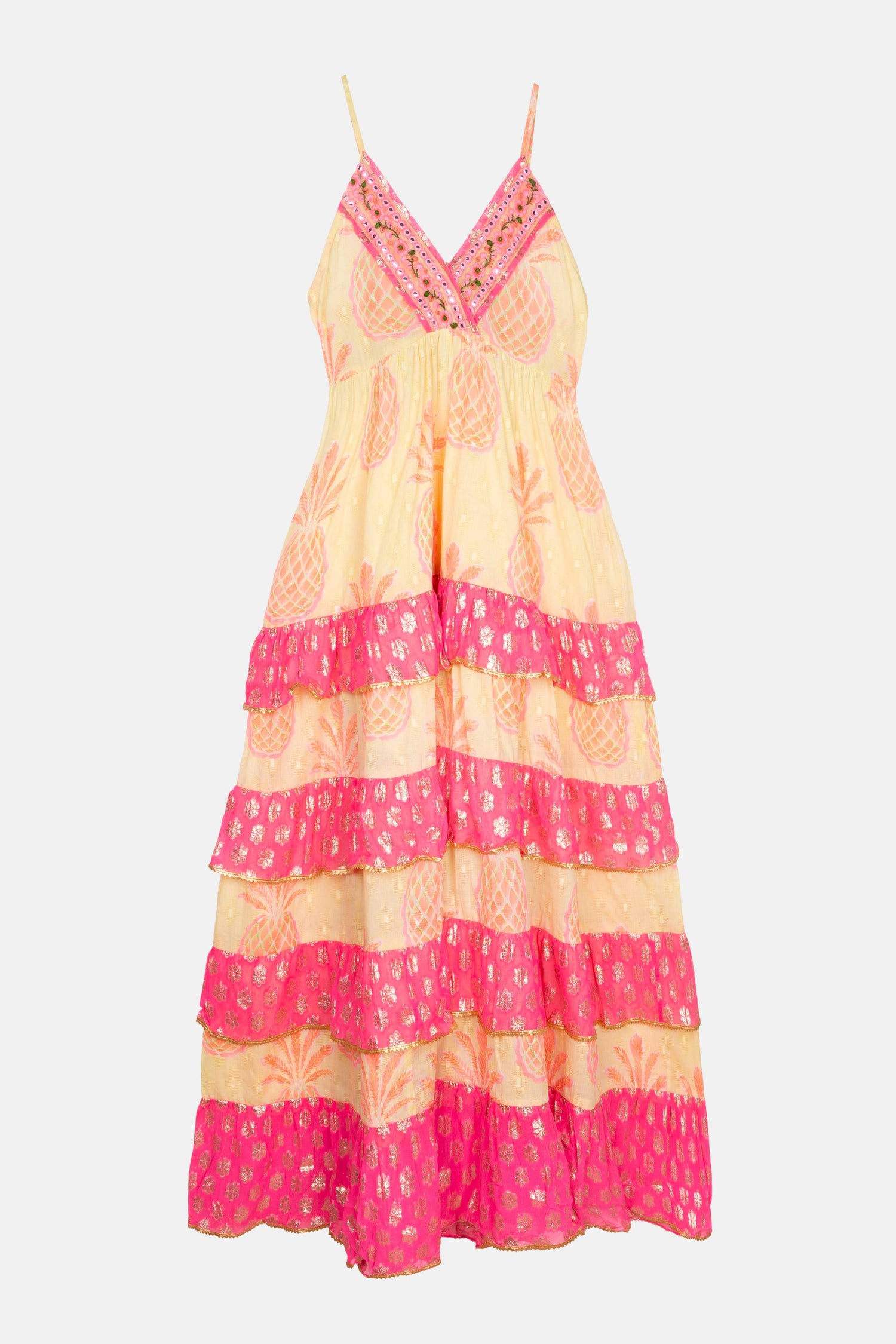LANGES KLEID MIT ANANAS-LIMON-TRÄGERN Piti Cuiti