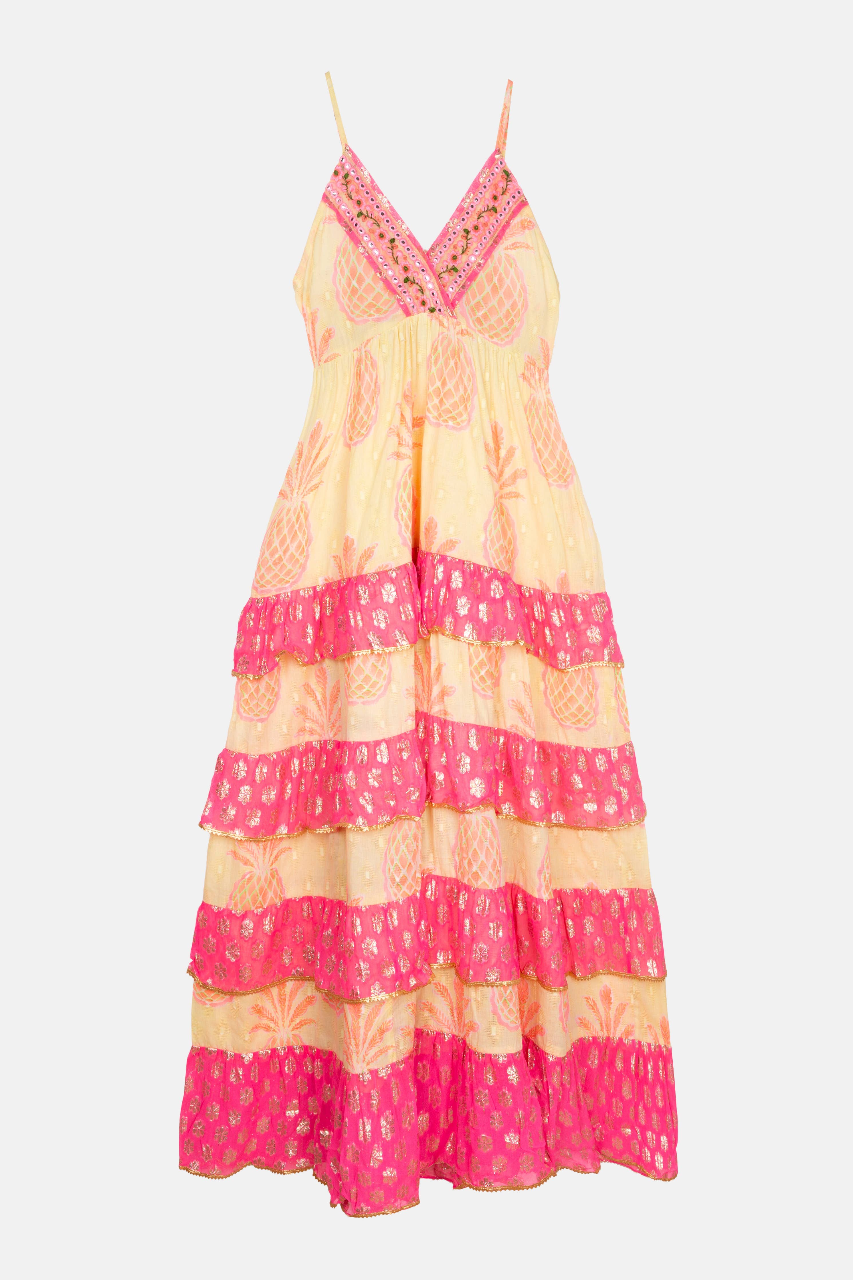 LANGES KLEID MIT ANANAS-LIMON-TRÄGERN Piti Cuiti