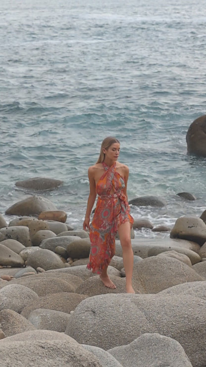 AMINA Kleid MARBELLA HAVANA FRAMBOISE